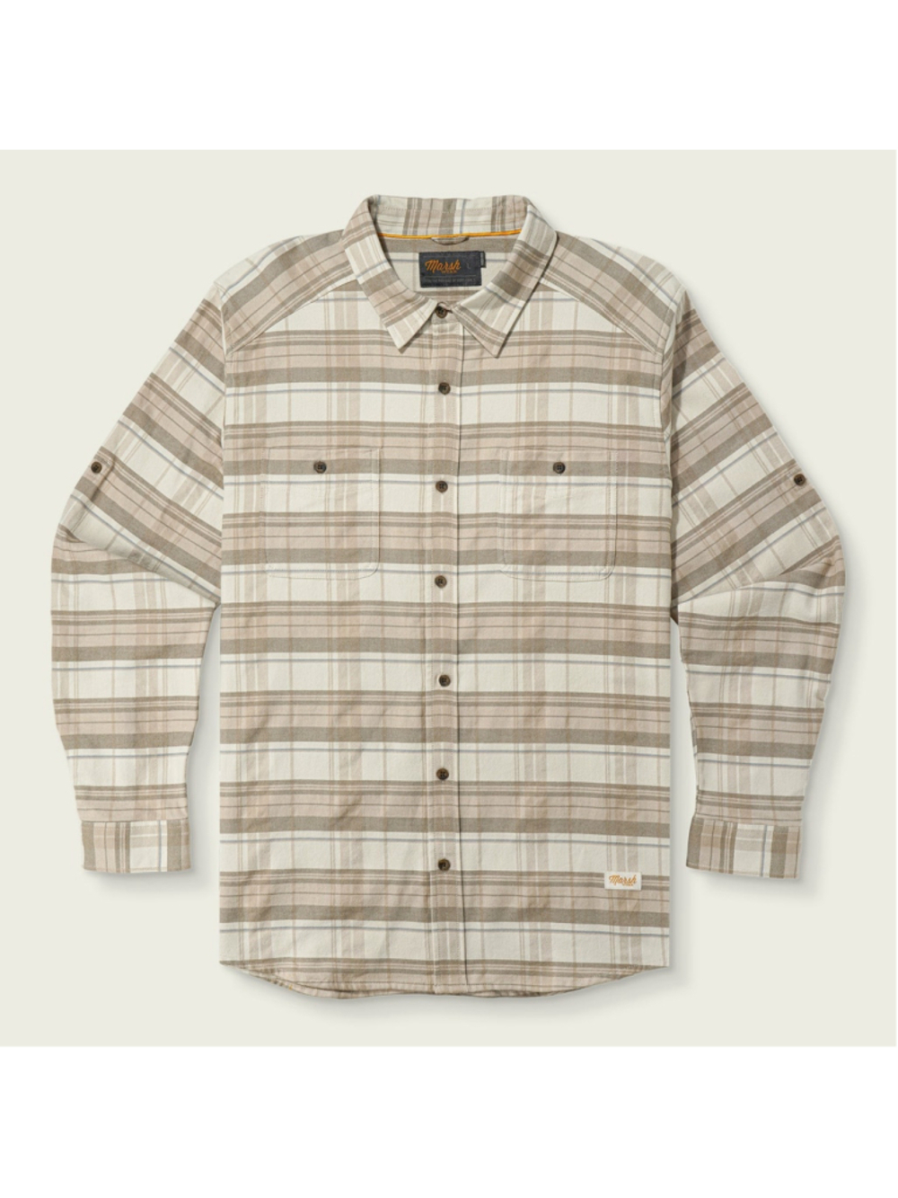 NEW Marsh Wear Westerly Flannel Shirt Tan/Pelican Size Mens Small Stretch Plaid
